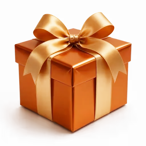 Orange gift box with a gold bow, for the free AI employee giveaway