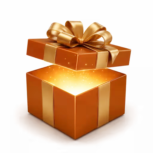Open gift box glowing gold, artwork for the AI employee giveaway